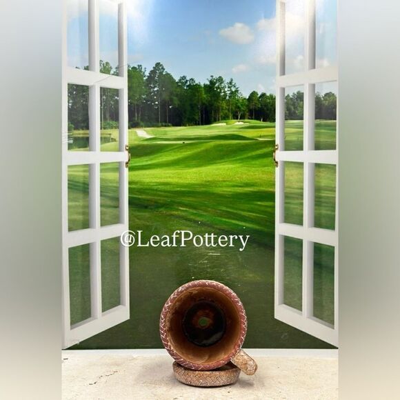 Brown Rattan Mug Stone Planter Pot with Saucer Included - Picture 8 of 10